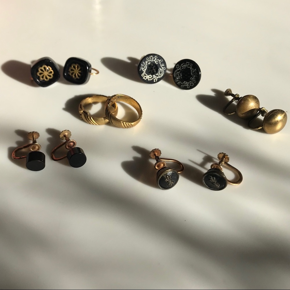 6 Vintage Clip on Earrings